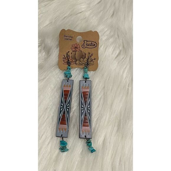 Justin Jewelry - 🆕 Justin Aztec Pattern Leather Earrings Multicolor Dangle Turquoise Bead